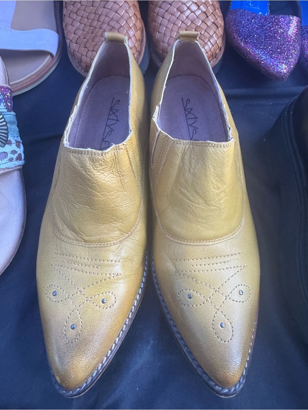 SAS Womens Metallic Gold Leather Slip-On Loafers
